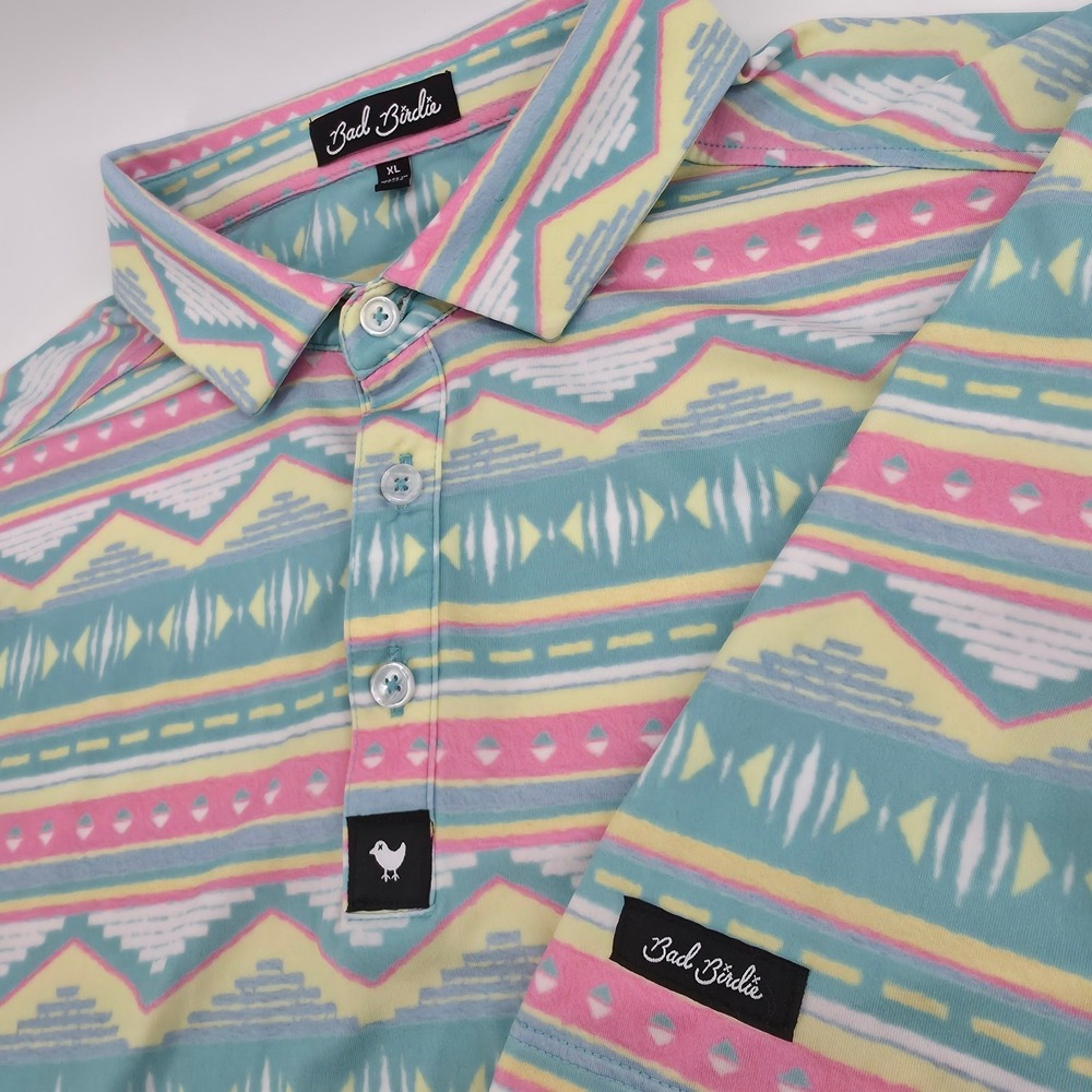 Bad Birdie Golf Polo Mens XL Multicolor Geometric Aztec Print Performance Shirt